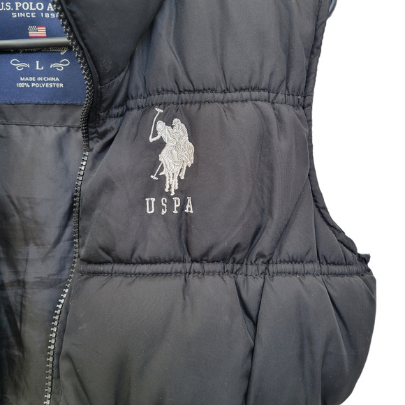 US Polo Assn Black Puffer High Neck USPA Embroidered Logo Vest Women's L - Picture 4 of 4